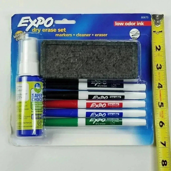 EXPO Dry Erase Marker Kit with Eraser, Fine Tip, Assorted Colors, Set of 5 - Picture 2 of 4
